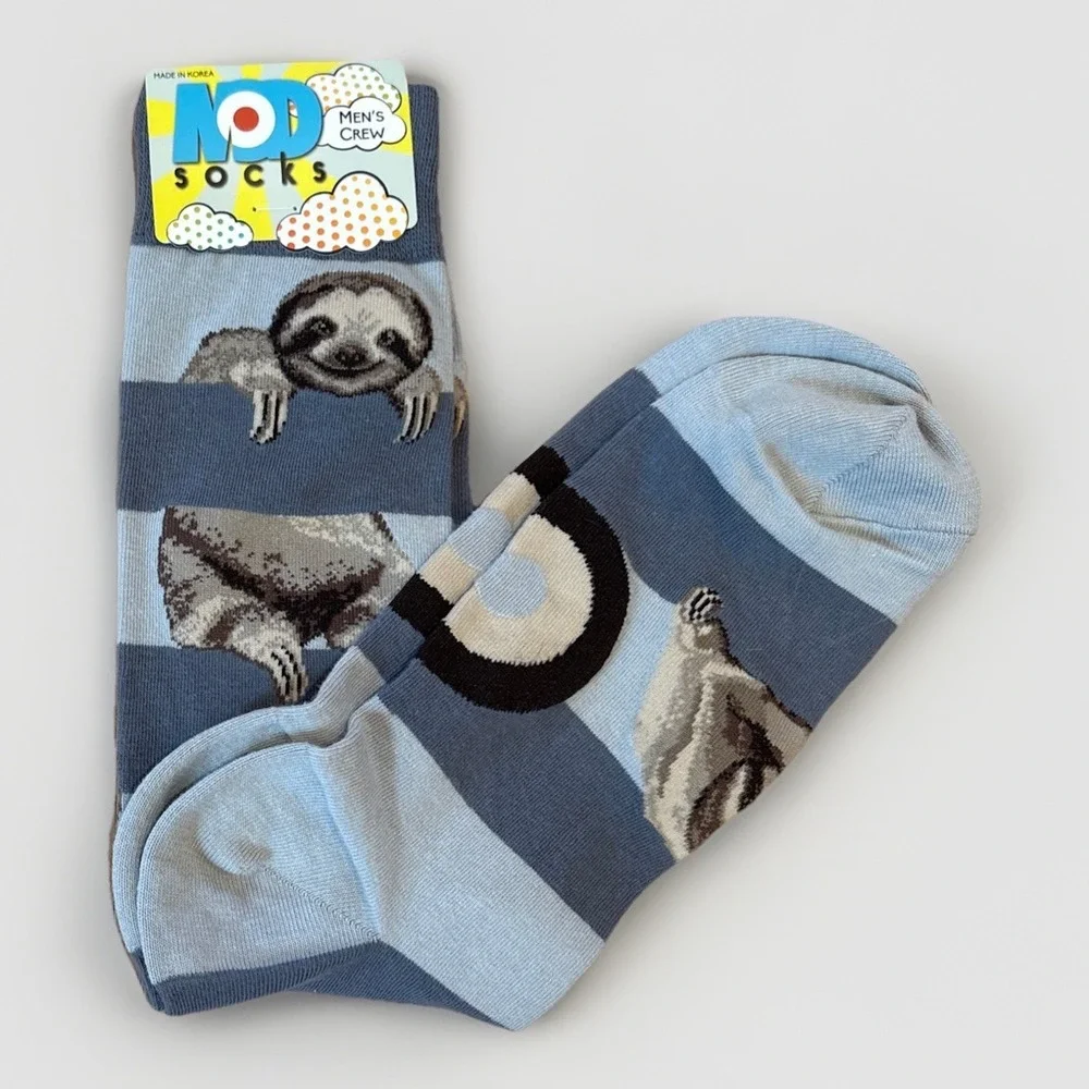 MOD Socks Sloth Mens Crew Unisex Grey Stripe NWT